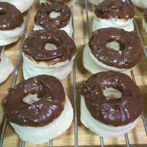 Baked doughnuts with chocolate glaze